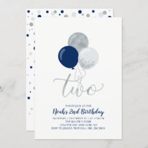 Navy Blue & Silver Balloons Junge 2. Geburtstag Pa