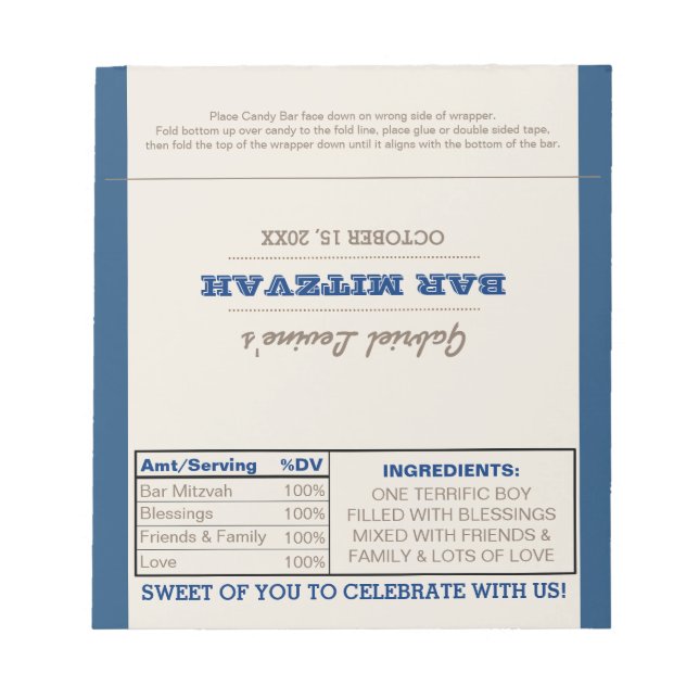 Navy Blue & Silver Bar Mitzvah Candy Wrappers Notizblock (Vorderseite)