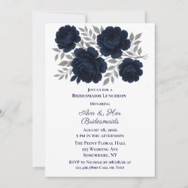 Navy Blue & Silver Blätter Bridesmaids Luncheon Einladung