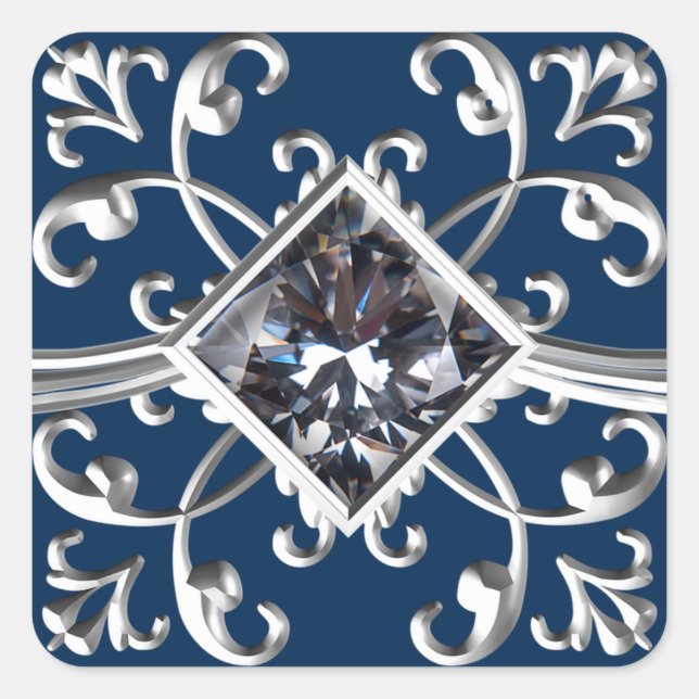 Navy Blue Silver Blühte Umschlag Aufkleber (Vorderseite)