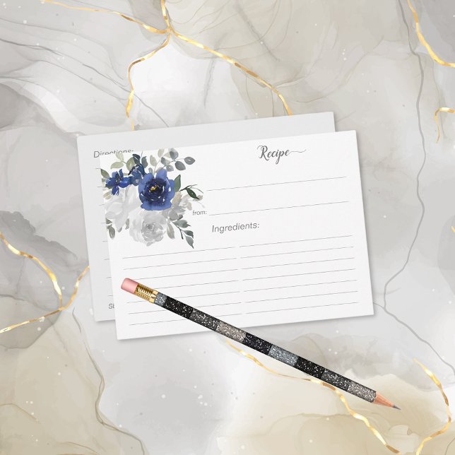 Navy Blue Silver Brautparty Rezept Card Begleitkarte (Von Creator hochgeladen)