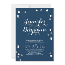Navy Blue & Silver Confetti Moderne Hochzeit Einla