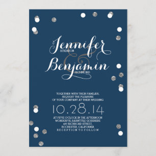 Navy Blue & Silver Confetti Moderne Hochzeit Einla Einladung