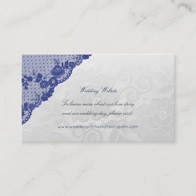 Navy Blue Silver Delicate Script Wedding Website Begleitkarte (Vorderseite)
