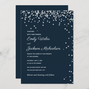 Navy Blue Silver Diamond Confetti Wedding Einladung