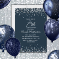 Navy Blue Silver Diamond Glitzer 75. Geburtstag