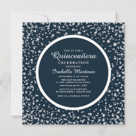 Navy Blue Silver Diamond Glitzer Quinceañera Einladung