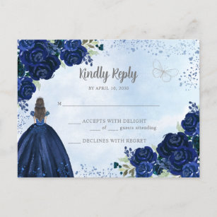 Navy Blue Silver Floral Prinzessin Quinceañera UAW Postkarte