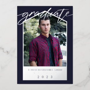 Navy Blue Silver Foil Foto Graduate Folieneinladung