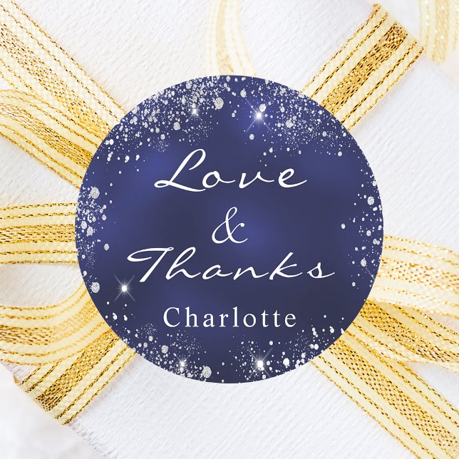 Navy blue silver glitter dust monogram thank you runder aufkleber (Von Creator hochgeladen)