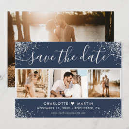 Navy Blue Silver Glitzer Confetti Wedding 4 Foto Save The Date