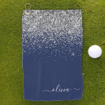 Navy Blue Silver Glitzer Girl Monogram Name Golfhandtuch<br><div class="desc">Navy Blau und Silber Sparkle Glitzer gebürstetes Metall Monogram Name Golf Handtuch. Das macht den perfekten 16 Geburtstag,  Hochzeit,  Brautparty,  Jubiläum,  Babydusche oder Junggeselinnen-Abschied Geschenk für jemanden,  der Lieben glamourösen Luxus und schicke Stile.</div>