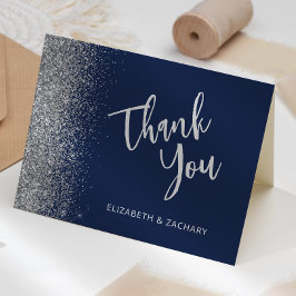 Navy Blue Silver Glitzer Hochzeit Vielen Dank Karte