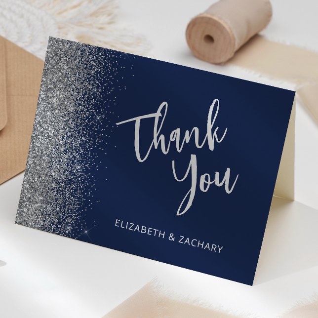 Navy Blue Silver Glitzer Hochzeit Vielen Dank Karte (Von Creator hochgeladen)