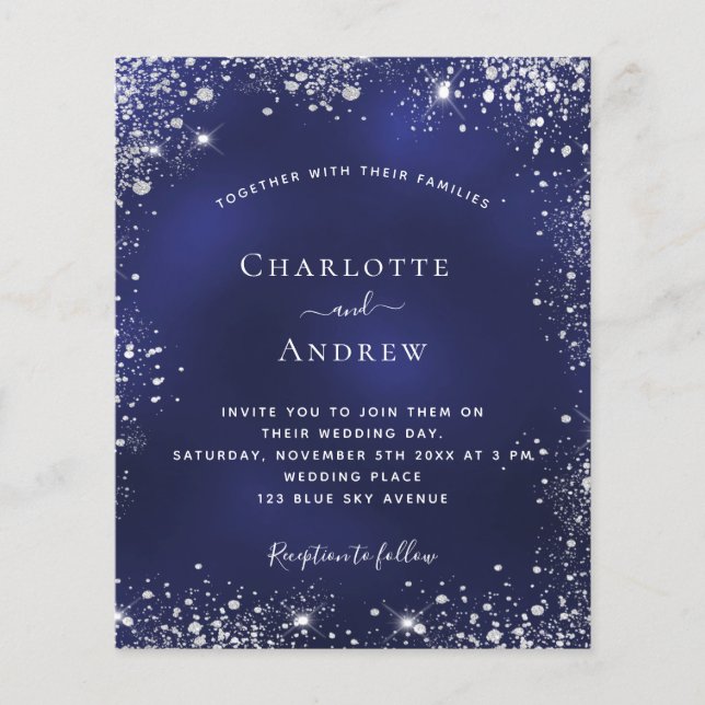 Navy Blue Silver Glitzer QR Hochzeit Einladung Flyer (Vorne)