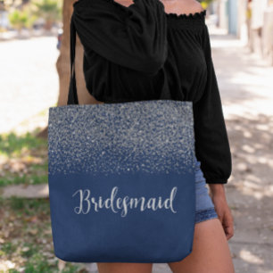 Navy Blue Silver Glitzer Wedding Bridesmaid