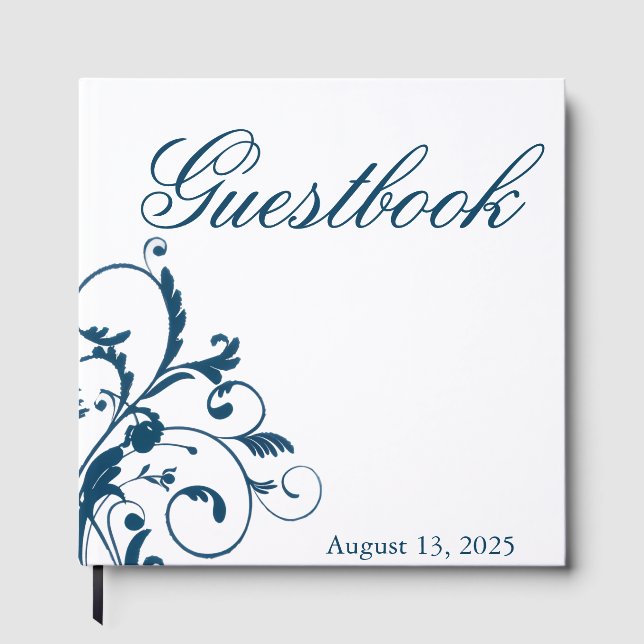 Navy Blue Silver/Gray Blüh Guest Book Gästebuch (Vorderseite)