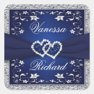 Navy Blue Silver Gray Floral Wedding Sticker