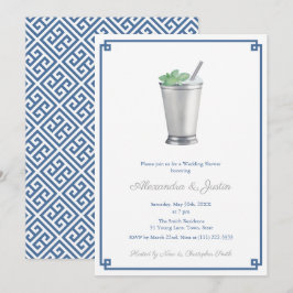 Navy Blue & Silver Gray Mint Julep Polterabend Einladung