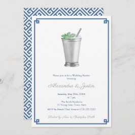 Navy Blue & Silver Gray Mint Julep Polterabend Einladung
