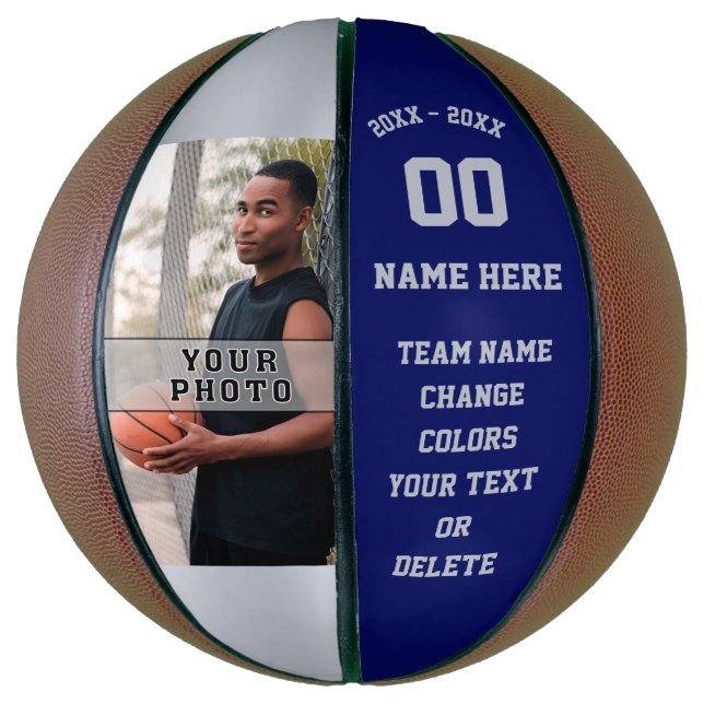 Navy Blue, Silver Gray, Personalisierte Basketball (Vertikal)