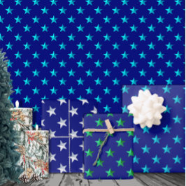 Navy Blue Silver Green Türkise Blue Stars Geschenkpapier Set