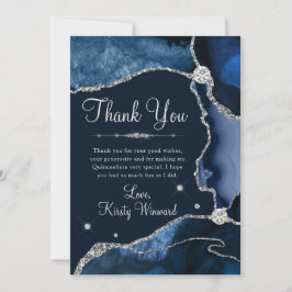 Navy Blue & Silver Imitats Glitzer Agate Quinceane Dankeskarte