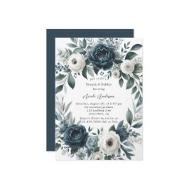 Navy Blue & Silver Ivory Blumenbrunch & Bubbly Einladung