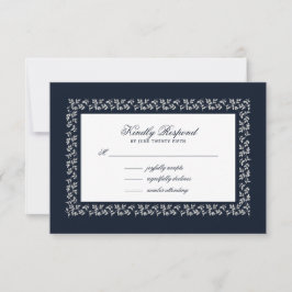 Navy Blue Silver Leaf Muster RSVP Karte