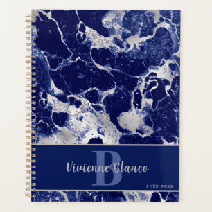 Navy Blue Silver Marble Abstrakter Glitzer Design Planer