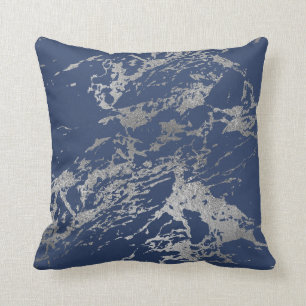 Navy Blue Silver Metallic Foil Marmorgestein Kissen