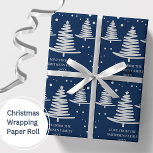 Navy Blue Silver Minimalistische Weihnachtsbaumen Geschenkpapier