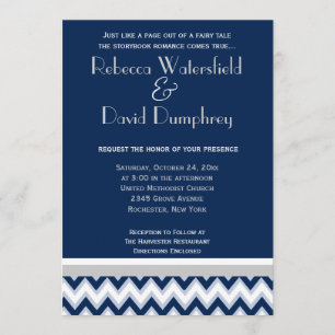 Navy Blue & Silver Mod Zickzack Hochzeitseinladung Einladung