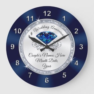 Navy Blue, Silver Personalisiert Anniversary Clock Große Wanduhr