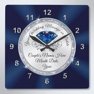 Navy Blue, Silver Personalisiert Hochzeitsuhr Quadratische Wanduhr
