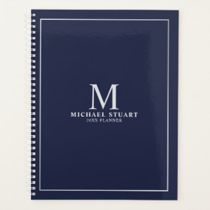 Navy Blue Silver Personalisiert Monogram und Name Planer