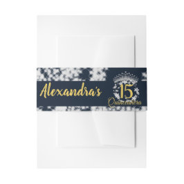 Navy Blue Silver Rose Schmetterlinge Quinceanera Einladungsbanderole