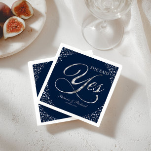 Navy Blue Silver sagte sie Yes Engagement Party Serviette