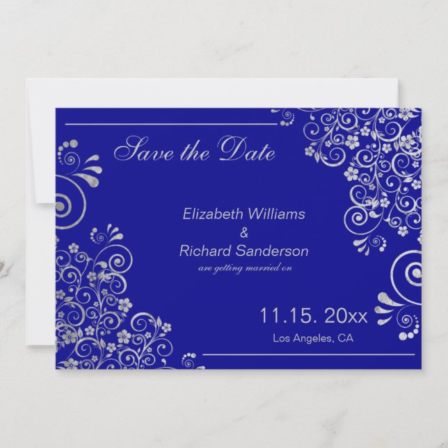 Navy Blue Silver Save the Date Hochzeit (Vorderseite)