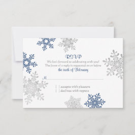 Navy Blue Silver Snowflake Winter Wedding UAWG RSVP Karte