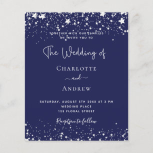 Navy Blue Silver Stars Budget Hochzeit Einladung Flyer