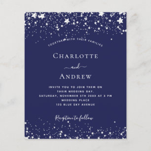 Navy Blue Silver Stars Budget Hochzeit Einladung Flyer
