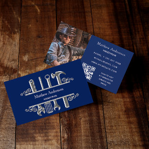 Navy Blue Silver Tools Zuhause repariert Foto QR C Visitenkarte