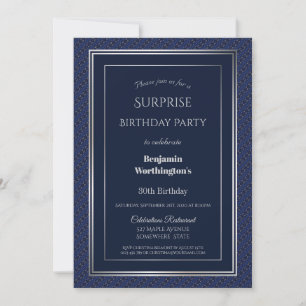 Navy Blue Silver Überraschung 30. Geburtstag Party Einladung