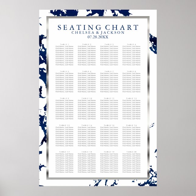 Navy Blue, Silver & White - 20 Seating Chart Poster (Vorne)