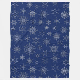 Navy Blue & Silver Xmas Snowflake Muster Winter Fleecedecke