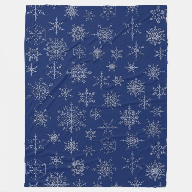 Navy Blue & Silver Xmas Snowflake Muster Winter Fleecedecke (Vorderseite)
