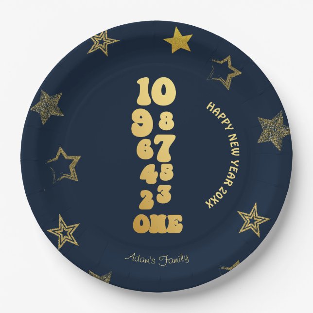 Navy Blue Silvester Party Pappteller (Vorderseite)