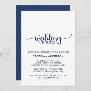 Navy Blue Simple Calligraphy Wedding Brunch Einladung