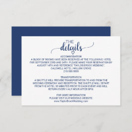Navy Blue Simple Calligraphy Wedding Details Card Begleitkarte